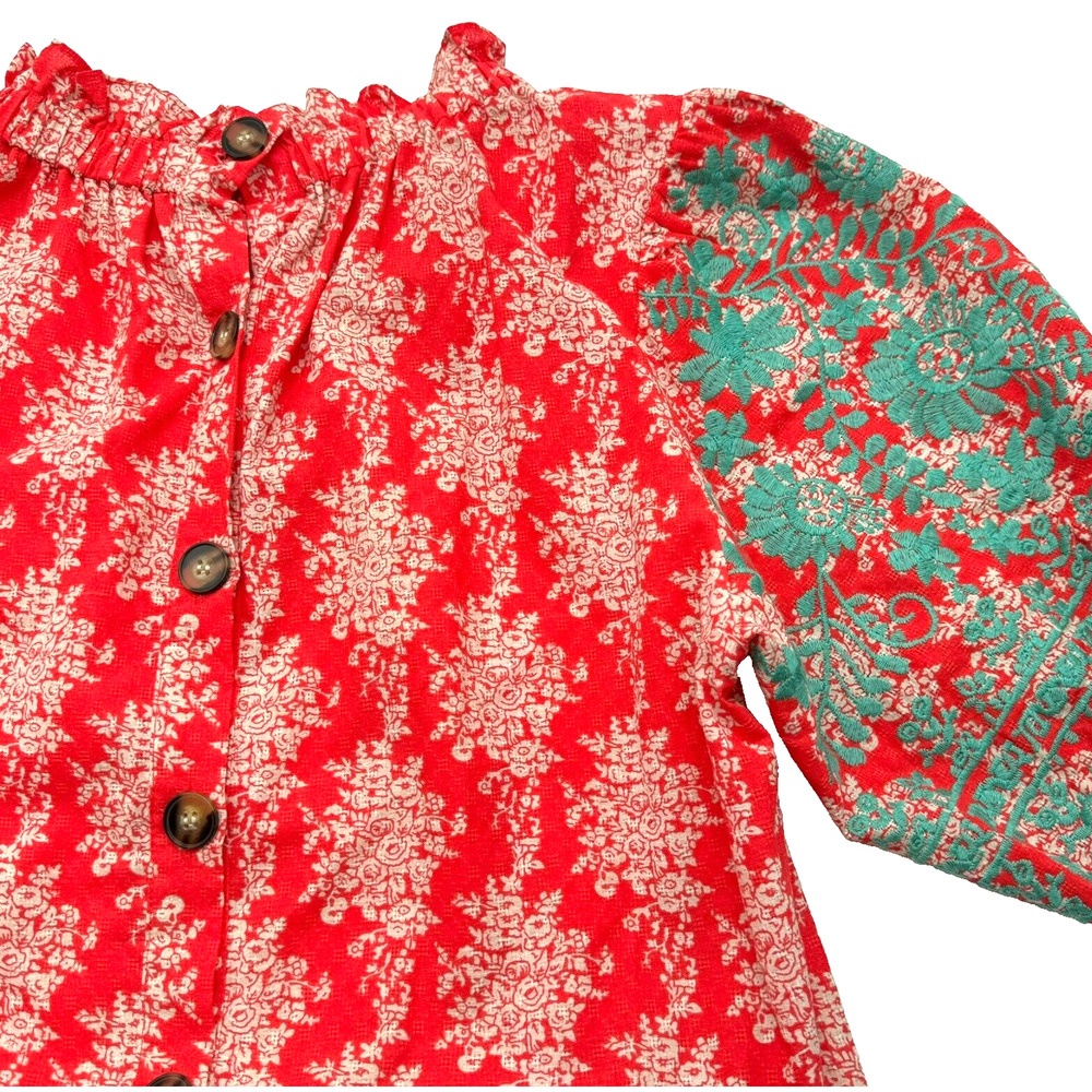 Thml Red And Teal Button Down Shirt - image 1